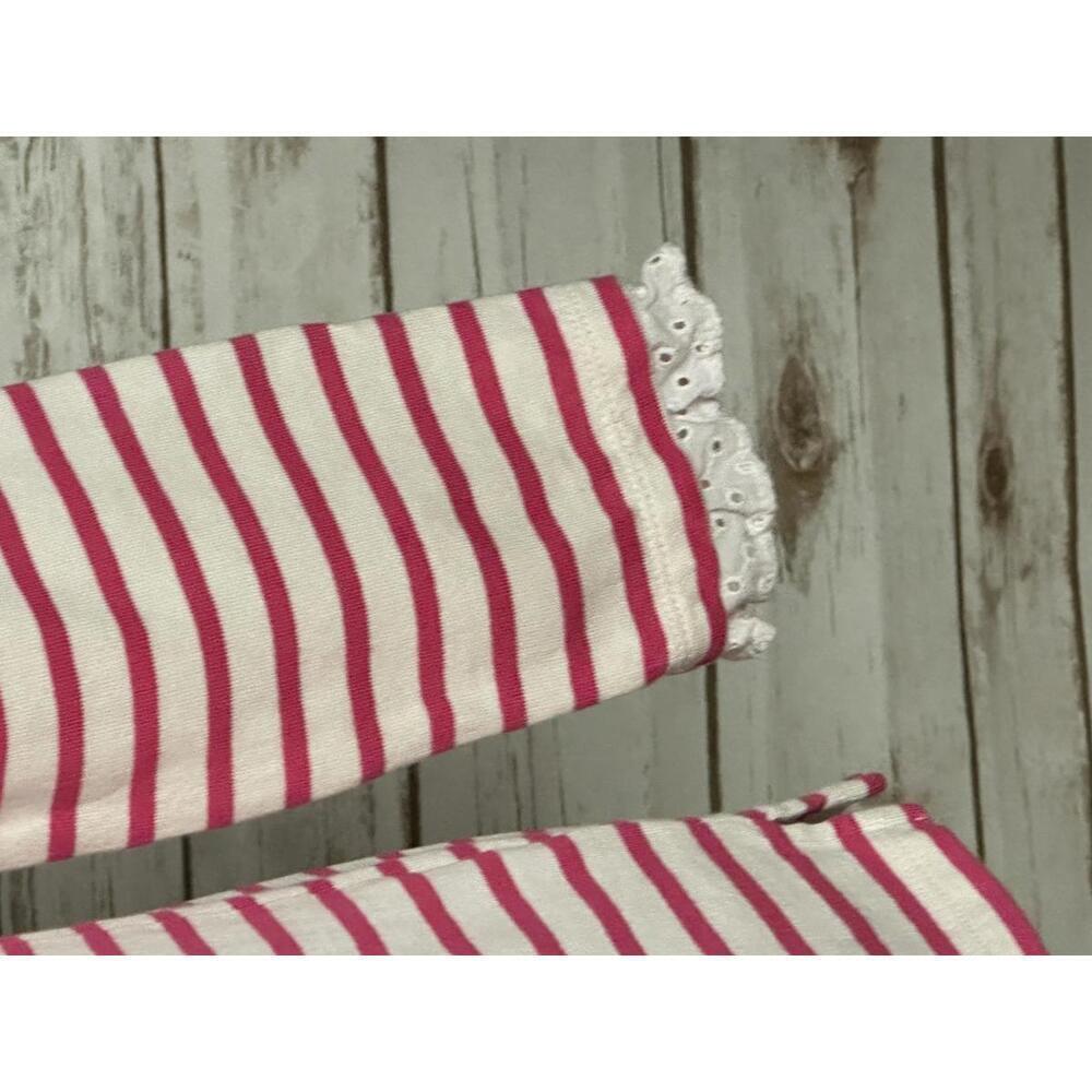 Talbots pink/white cotton striped lace eyelet trim mock neck top Size MP - Picture 5 of 8